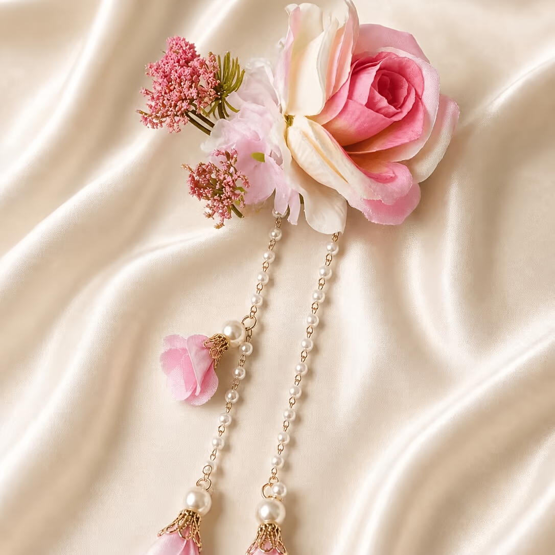 Elegant Ethereal Floral Tassel Hair Clip, Romantic Bun Accessory